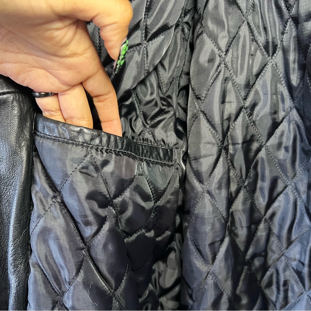 Leather Bomber Jacket | S Quilted Lining Classic Zip Up Coat - Picture 7 of 8